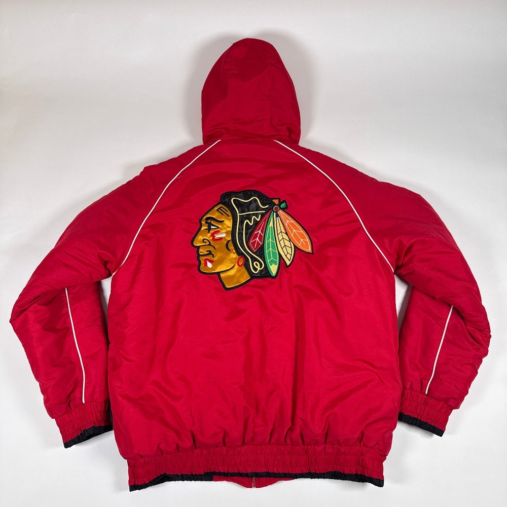Chicago Blackhawks Puffer Jacket Mens Medium Red NHL Hooded Full Zip Sporty